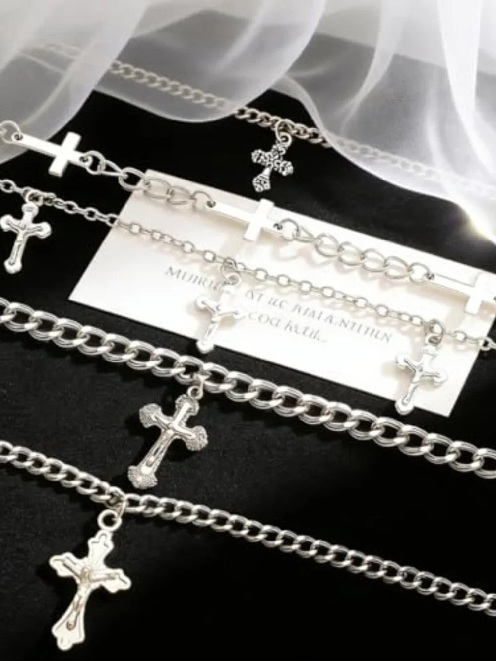 BRAND NEW Silver Cross Chain Bracelet Set Y2k Punk Stackable Cross Link Chains B